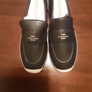 Coach Black Leather Loafer Espadrille Size 8